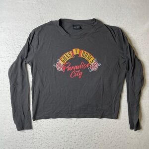 Guns N Roses Long Sleeve Crop Top Womens Large Gray Paradise City Graphic Tee